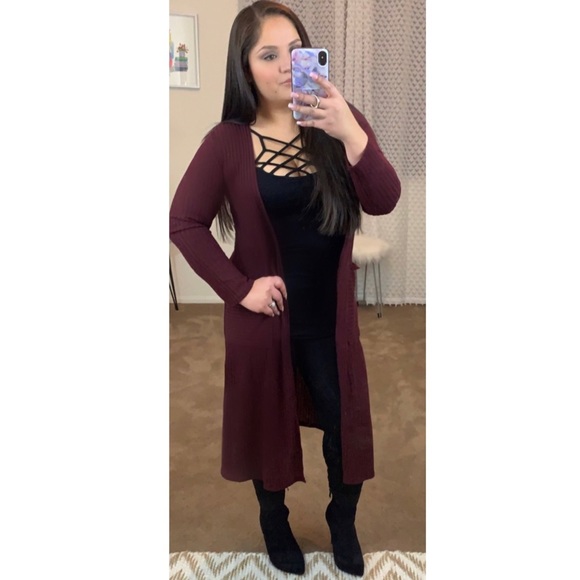 Sweaters - Maroon Long Duster